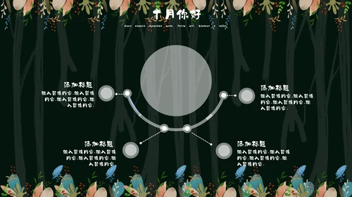 森系女孩小清新深色十月你好通用PPT模板