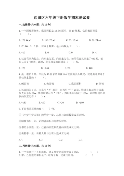 盐田区六年级下册数学期末测试卷精品及答案.docx