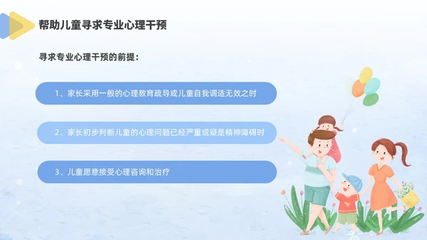 蓝色水彩风格儿童心理健康家长会PPT