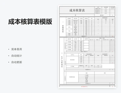 成本核算表模版