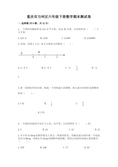 重庆市万州区六年级下册数学期末测试卷及参考答案一套.docx