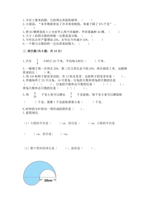 六年级上册数学期末测试卷带答案（达标题）.docx