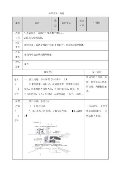 【精选】最新部编版四年级语文下册口语交际：转述教案