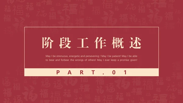 给荔红福字底纹工作总结通用PPT汇报模板