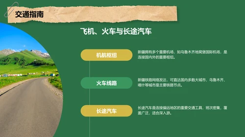 绿色摄影风新疆西域风情旅行攻略PPT模板