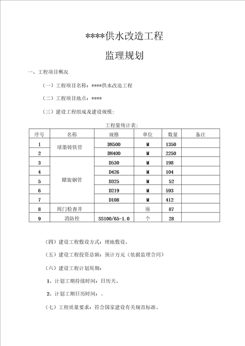 供水管道工程监理规划