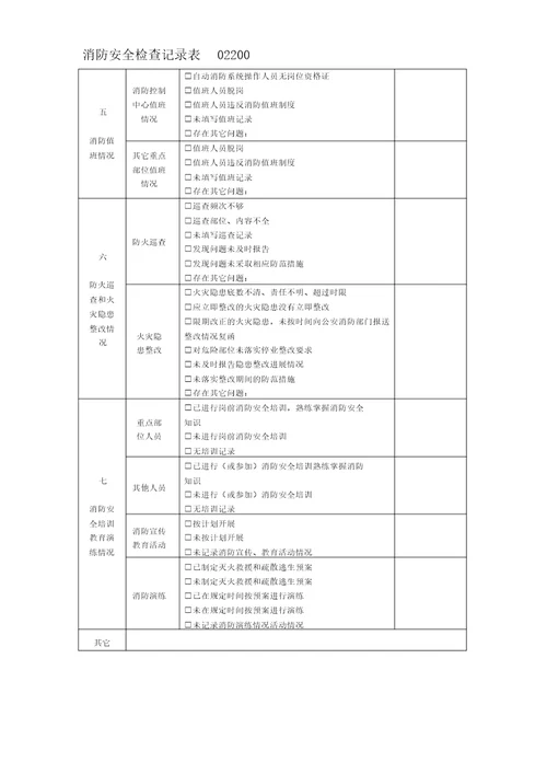 消防安全检查记录表