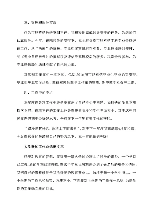 大学教师工作总结及工作目标