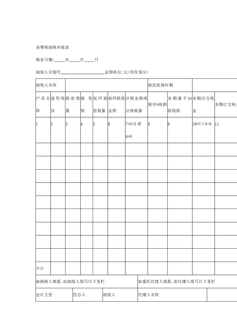 消费税纳税申报表汇总