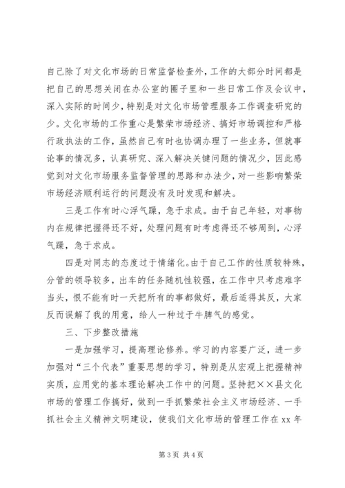 文化局稽查员党性分析材料.docx