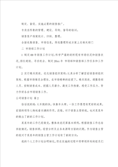 公司销售计划模板汇总六篇年度销售计划方案范文