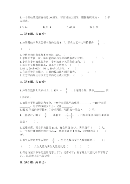 小学六年级下册数学摸底考试题精品【夺冠系列】.docx