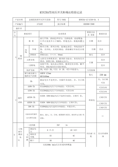 高压确认检验记录