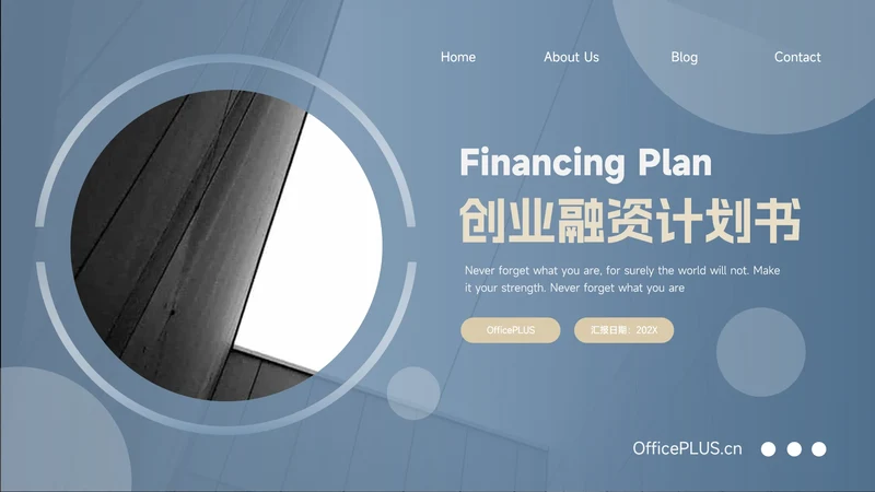 蓝金稳重大气创业融资计划书PPT模板