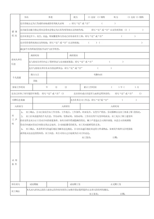 员工入职登记表经典范本1