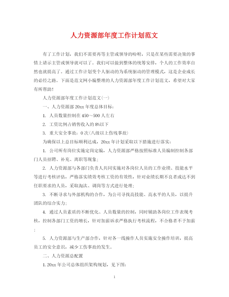 精编之人力资源部年度工作计划范文.docx