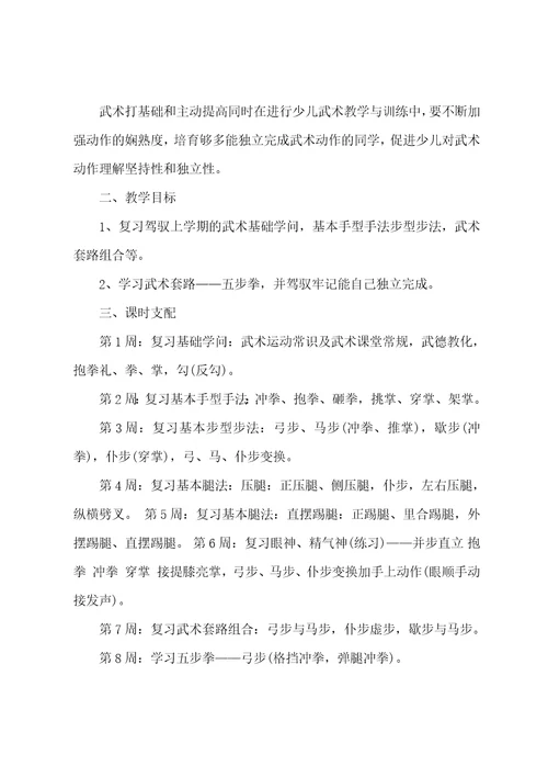 武术教学计划