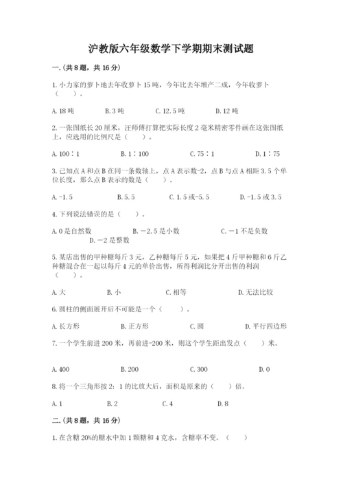 沪教版六年级数学下学期期末测试题附完整答案【精选题】.docx