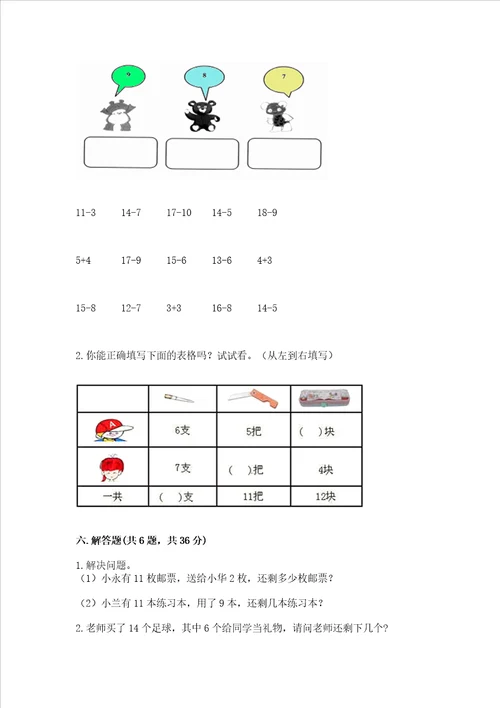 小学数学一年级 20以内的退位减法 练习题及答案网校专用