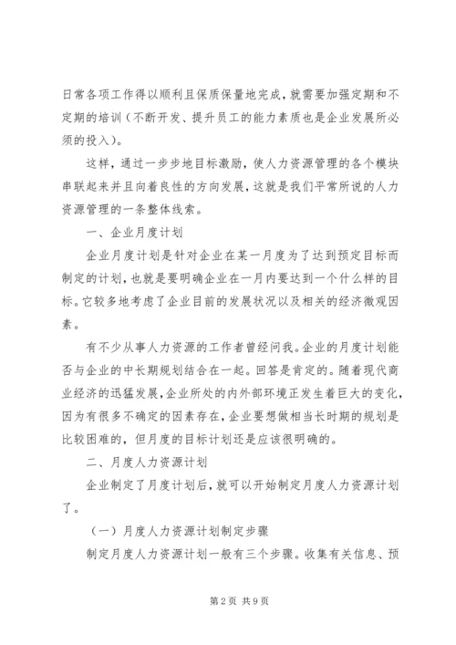 人力资源部月度工作计划.docx