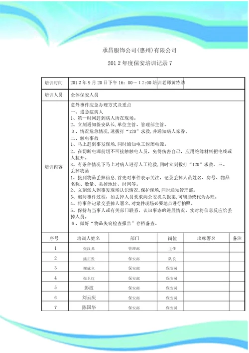 保安的培训记录