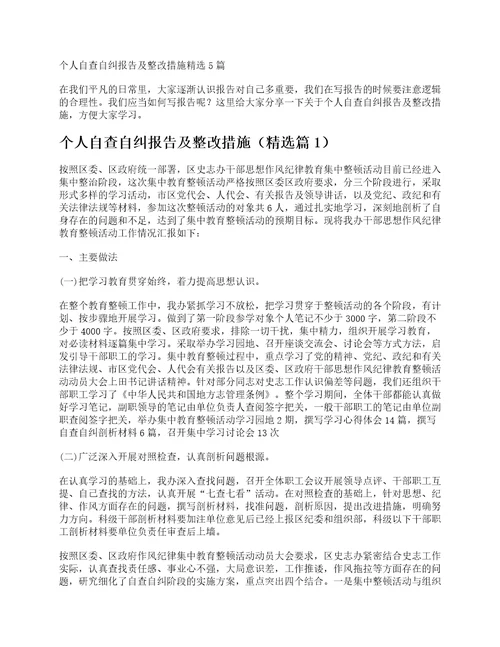 个人自查自纠报告及整改措施精选5篇