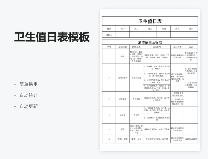 卫生值日表模板