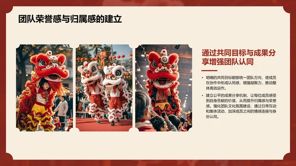 红色复古风醒狮精神与团队协作启示PPT模板