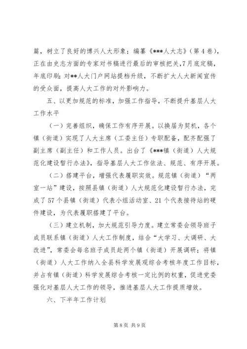 人大常委会上半年工作总结及下半年工作计划.docx