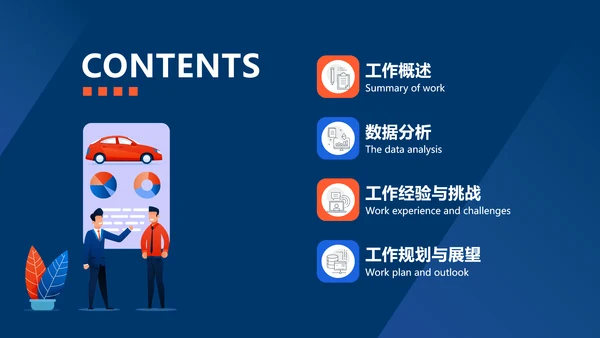 扁平插画风汽车企业销售季度汇报