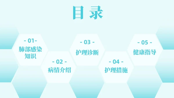 蓝色六边形简约商务肺部感染护理查房PPT医学PPT模板