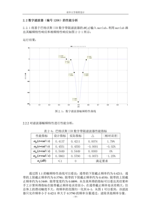 数字带阻滤波器课程设计-巴特沃斯IIR数字频带变换论文.docx