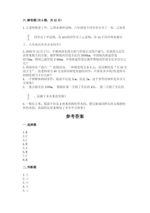 人教版六年级下册数学期末测试卷含答案【a卷】.docx