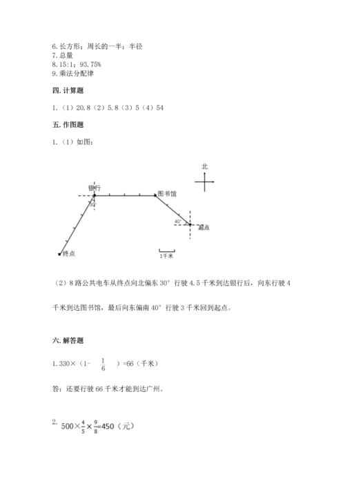 小学数学六年级上册期末测试卷含答案【满分必刷】.docx
