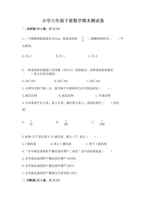 小学六年级下册数学期末测试卷【培优b卷】.docx