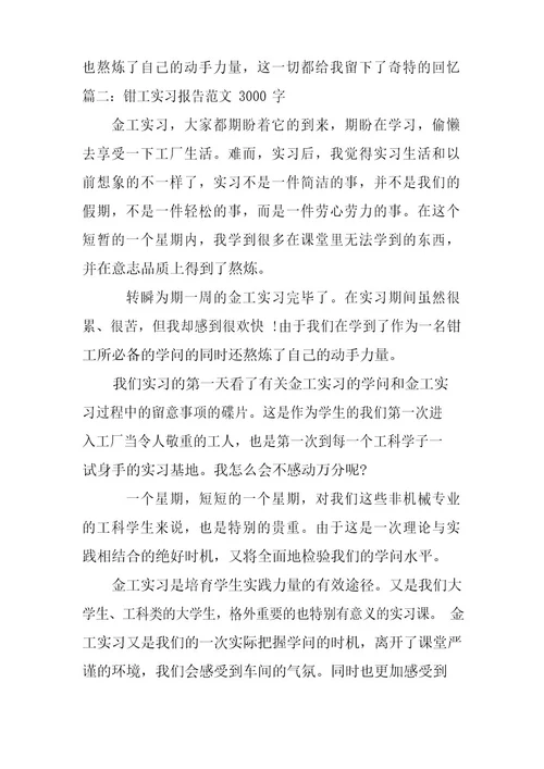 钳工实习报告300字