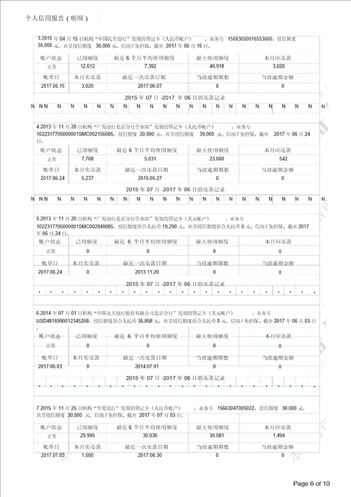 详细版征信报告模板含水印可编辑