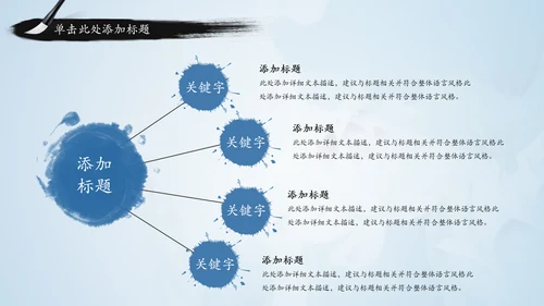 青花色中国风水墨荷花国学文化PPT模板