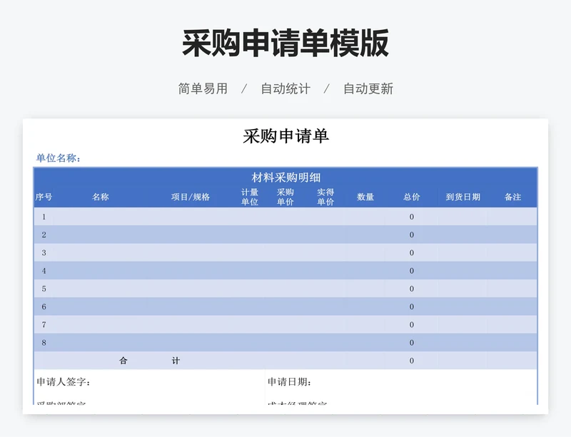 采购申请单模版