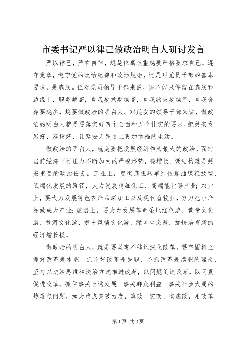 市委书记严以律己做政治明白人研讨发言.docx