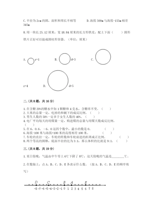 河南省平顶山市六年级下册数学期末测试卷完整答案.docx