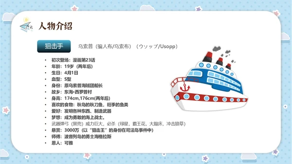 蓝色水彩卡通海贼王动漫介绍PPT中国航海日