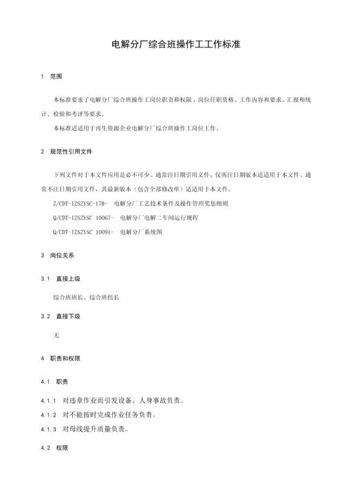 电解分厂综合操作工工作统一标准docx.docx
