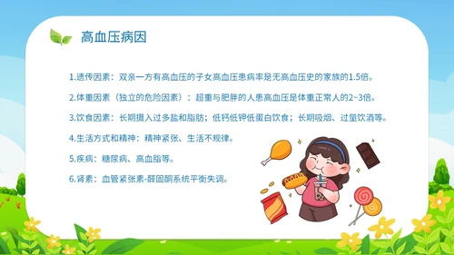 清新插画展板医疗社区高血压患者的饮食管理培训课件模板