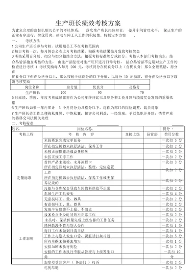 生产部主管绩效考核方案