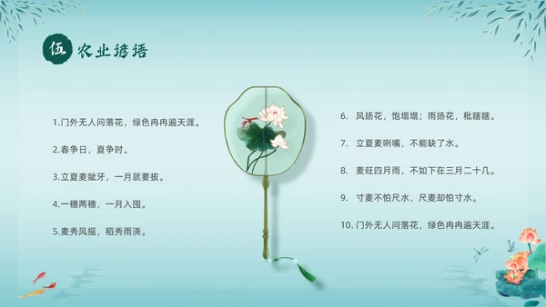 绿色中国风荷花中国传统节日立夏节气介绍主题班会PPT