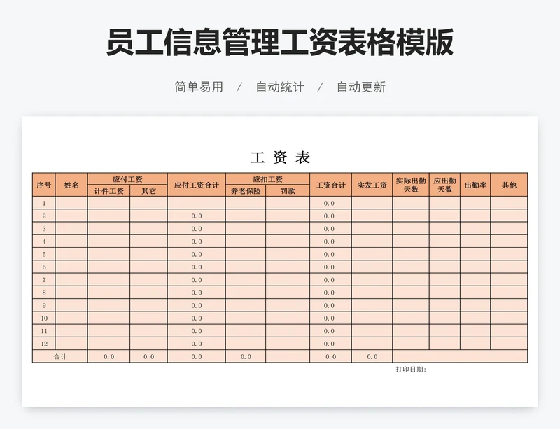 员工信息管理工资表格模版