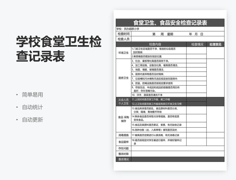 学校食堂卫生检查记录表