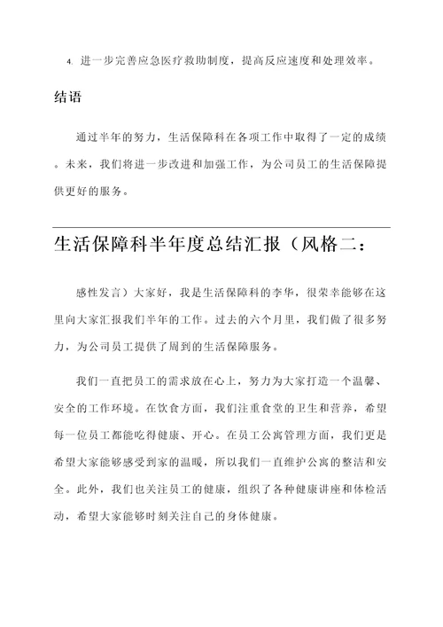 生活保障科半年度总结汇报