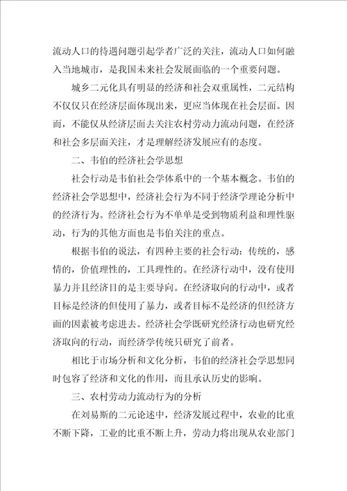 农村劳动力流动现象的经济社会学分析